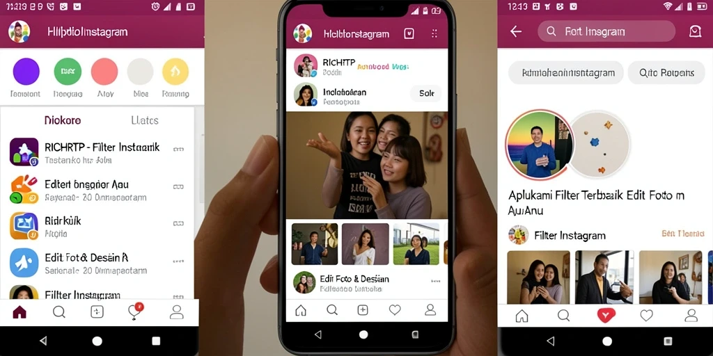 Antarmuka RICHRTP dengan berbagai pilihan filter Instagram.